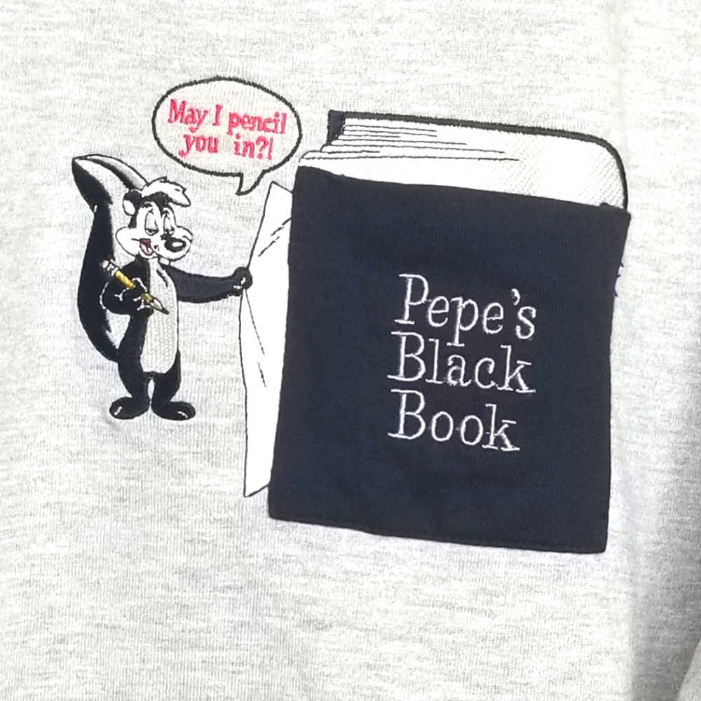 1998 Warner Bros. Studio Pepe's Black Book X-Large Tshirt, Pepe Le Pew, Gray - Picture 4 of 6